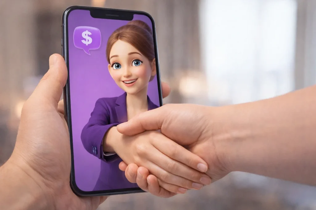 AI assistant shaking hands with a user