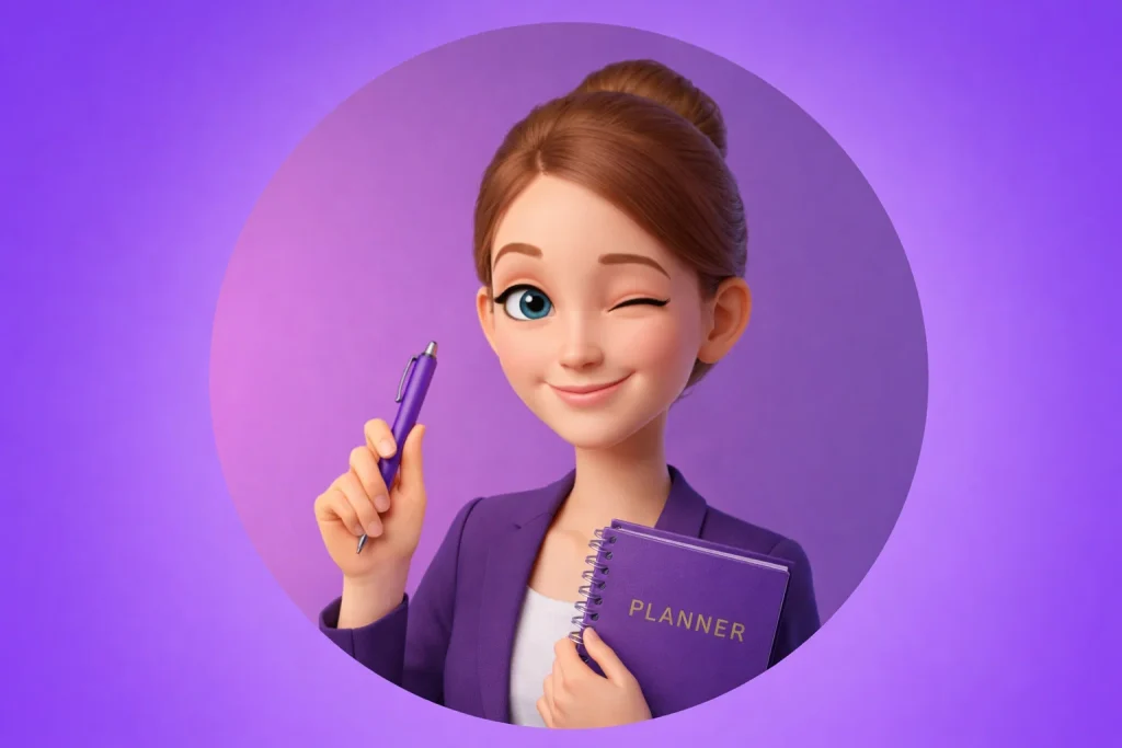 Marta with a planner